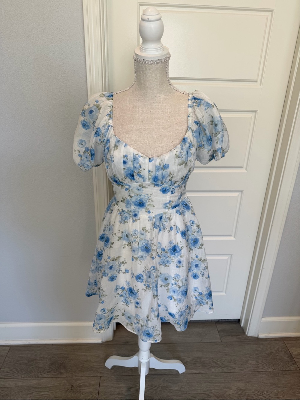 Blu Pepper White Mini Dress with Blue Floral Print